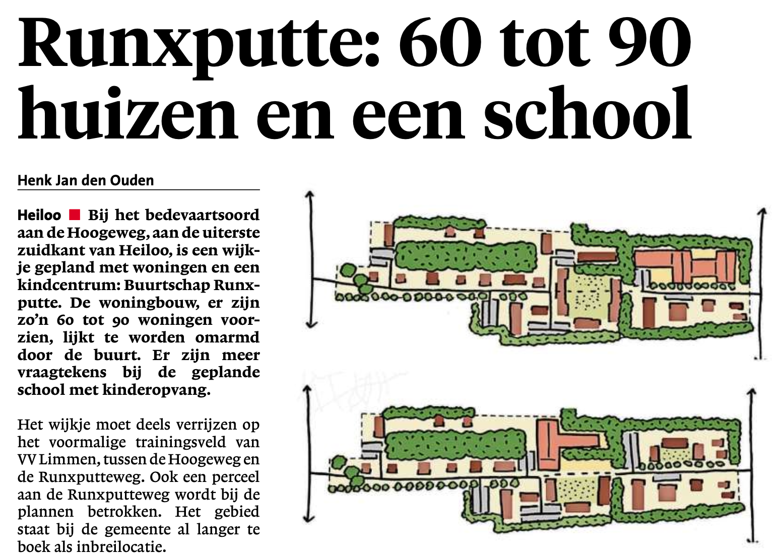Screenshot van het artikel over Buurtschap Runxputte in het Noordhollands Dagblad