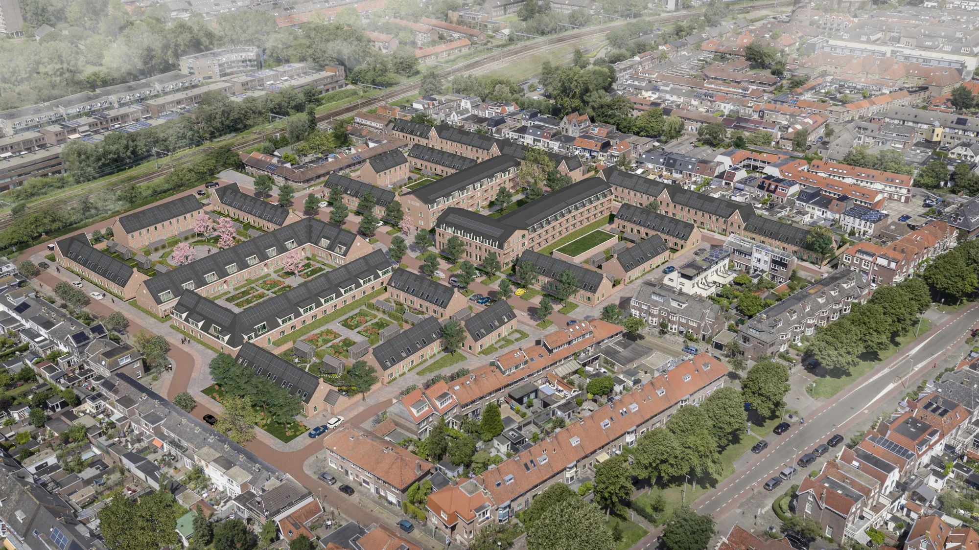 Vogelvlucht van het stedenbouwkundig plan voor de vernieuwde Bloemwijk in Alkmaar