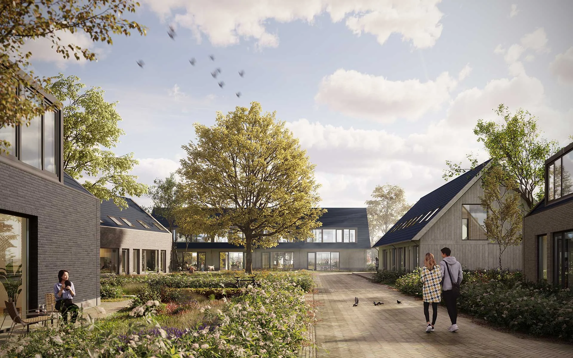 Artist impression van het groene binnengebied van Brakershof